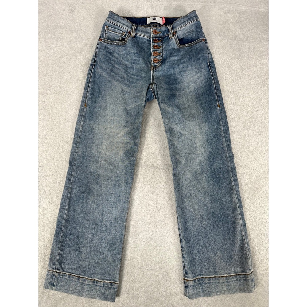 Cabi Jeans Palm Beach Crop Jeans Women's 0 High Rise Wide Leg Button Fly Denim
